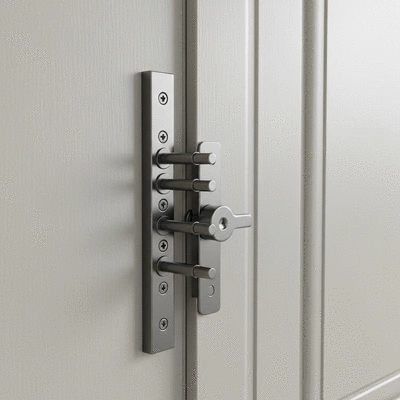 Close-up of a modern multipoint lock system on a secure front door