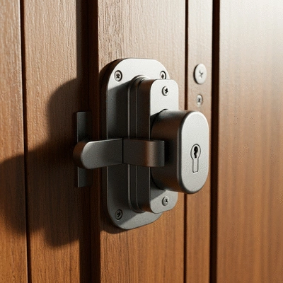 Modern A2P certified lock on a secure wooden door