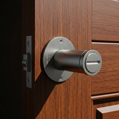 Gros plan d'un cylindre de haute sécurité installé dans une porte, mettant en évidence ses caractéristiques robustes