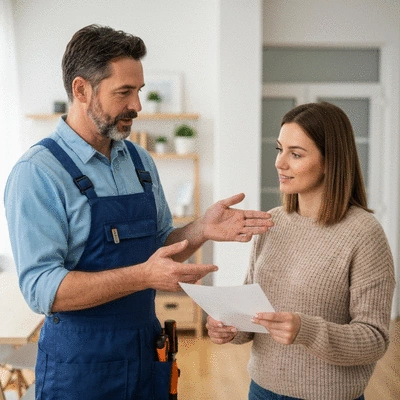 Serrurier expliquant les garanties à un client à Pau