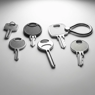 Assortment of modern keys on a clean surface