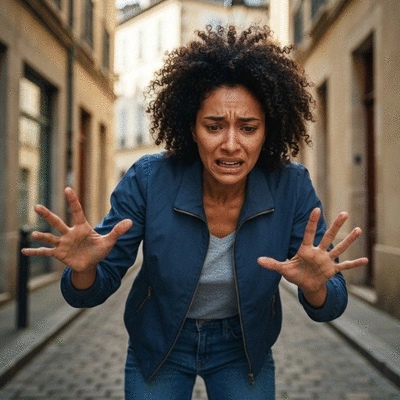 Personne stressée par la perte de ses clés, dans un environnement urbain de Pau