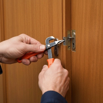 Serrurier utilisant des outils pour ouvrir une porte