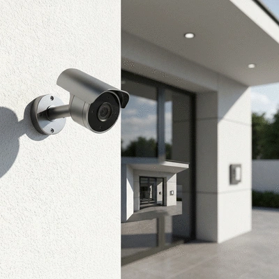 Surveillance camera capturing footage of a secure entrance