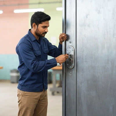 Serrurier remettant des clés à un client souriant
