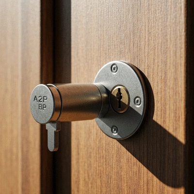 Gros plan sur une serrure certifiée A2P BP installée sur une porte
