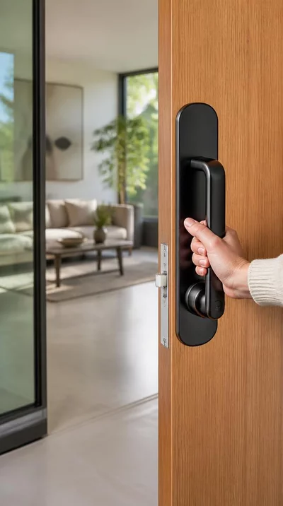 Modern home interior with an accessible door lock, showing ease of use