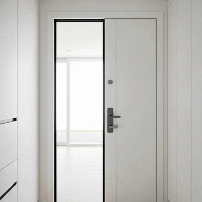 Modern sleek door with a multipoint lock visible, clean architectural design, bright interior, no text, no words, no typography, no labels, clean image