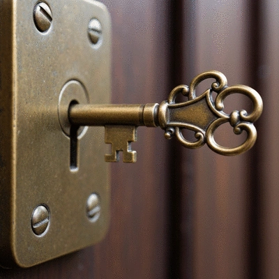 Gros plan sur une clé classique insérée dans une serrure